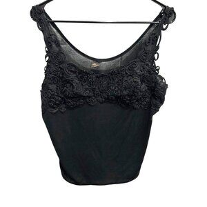 Luna Womens Black Sleeveless Top 3D Floral Applique Detailing